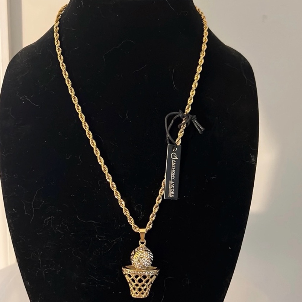 Elegant Gold Basketball Hoop Necklace by Anthony Jacob’s